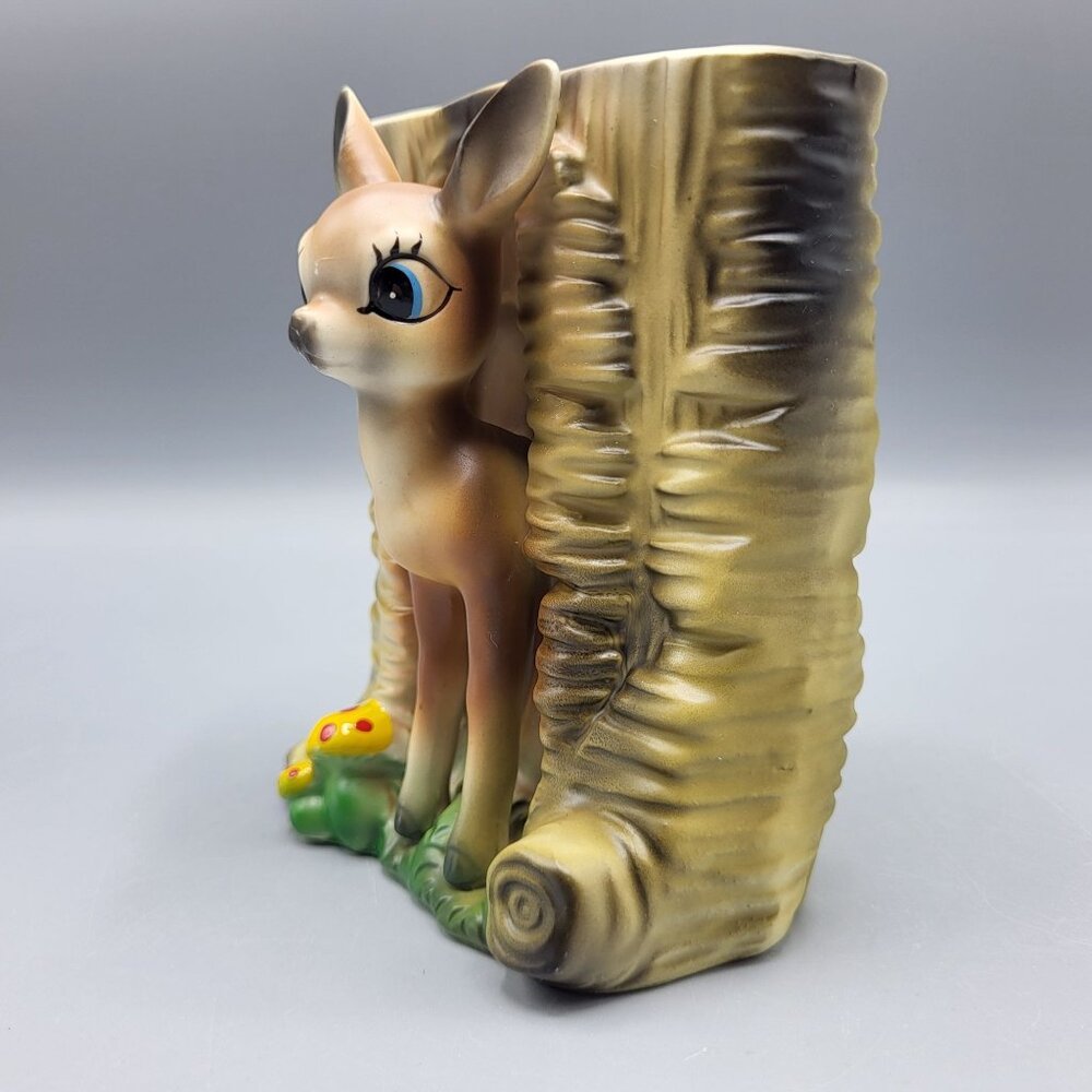 Vintage MCM Bambi Deer Vase Kitchy Planter Deer & Mushrooms Ceramic Table Decor - Picture 8 of 16